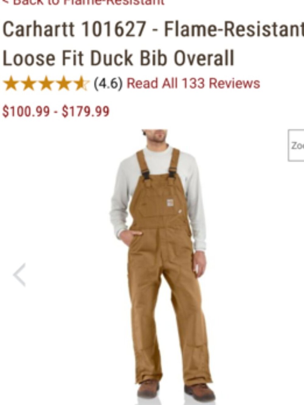 CARHARTT 101627 FLAME RESISTANT LOOSE FIT DUCK BIB OVERALL
